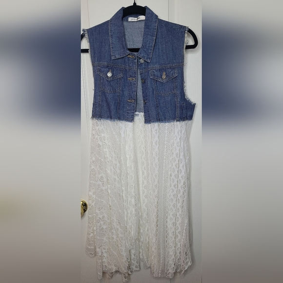 ORIGAMI by VIVIAN Sleeveless Denim Vest Duster w/ Lace. NWOT - Picture 7 of 10